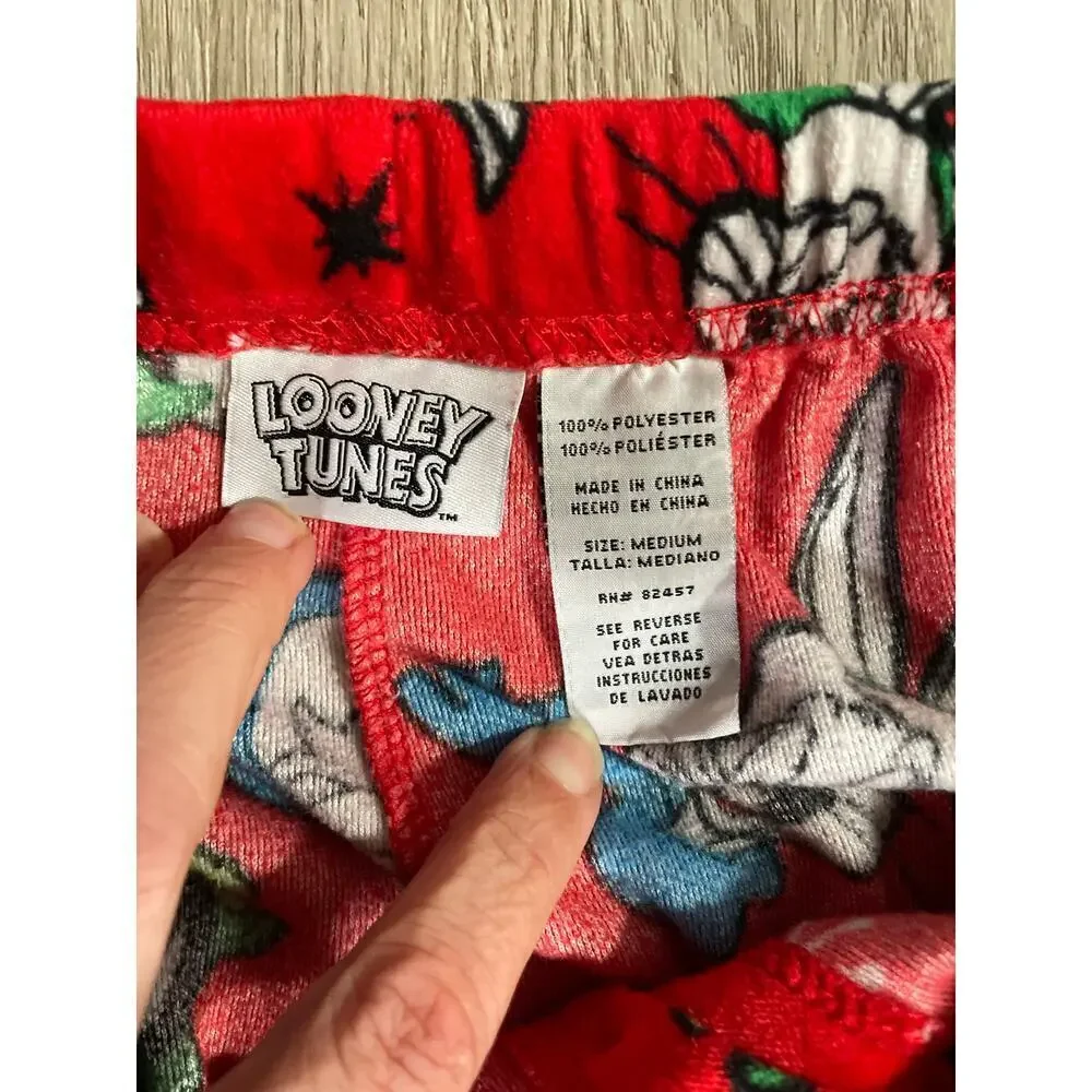 Looney Tunes Christmas Pajama Pants, Youth Medium, red with Bugs Bunny, Daffy